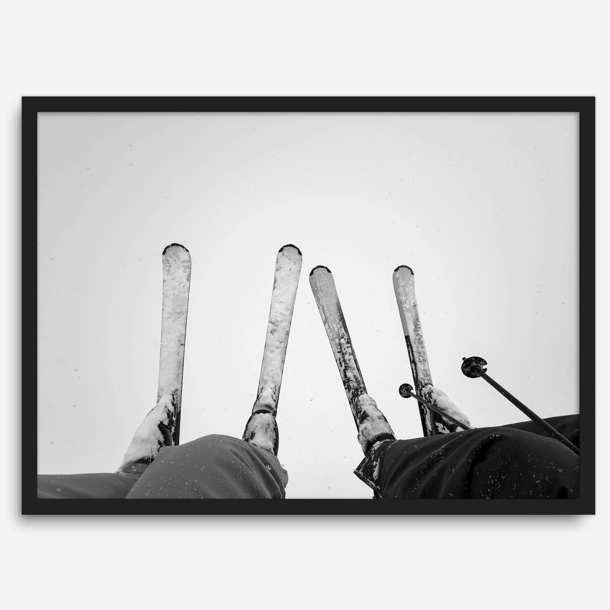 Monochrome Lake Tahoe ski chairlift photo with boots and skis, perfect as ski wall art