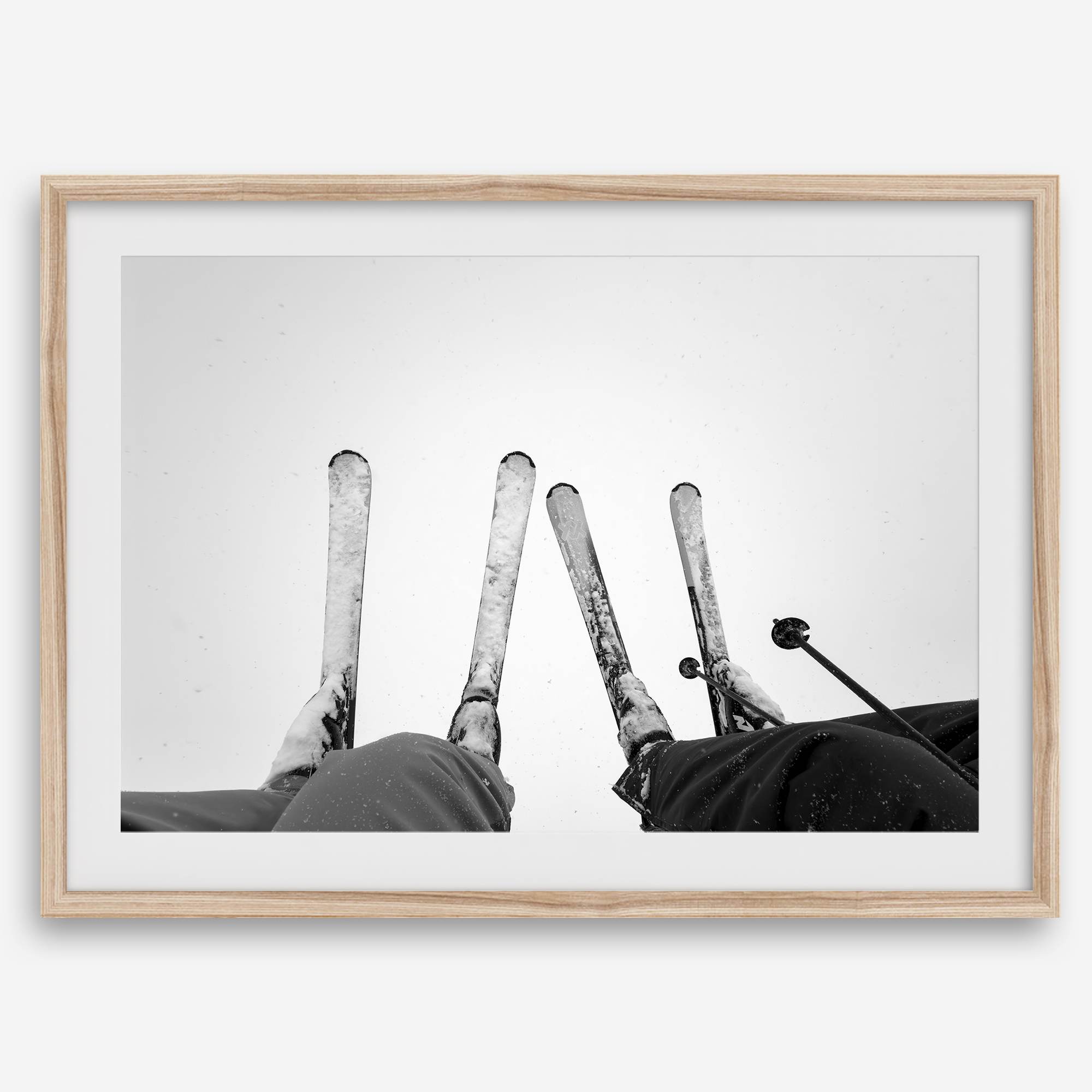 Monochrome Lake Tahoe ski chairlift photo with boots and skis, perfect as ski wall art