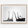 Monochrome Lake Tahoe ski chairlift photo with boots and skis, perfect as ski wall art