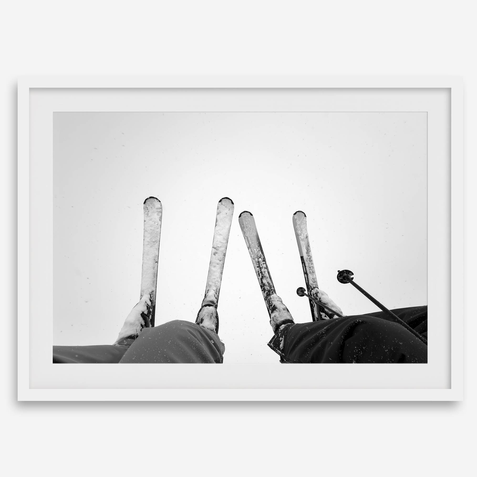 Monochrome Lake Tahoe ski chairlift photo with boots and skis, perfect as ski wall art