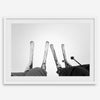 Monochrome Lake Tahoe ski chairlift photo with boots and skis, perfect as ski wall art