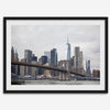 New York skyline print featuring Brooklyn Bridge, contemporary cityscape wall art.