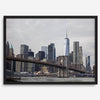 New York skyline print featuring Brooklyn Bridge, contemporary cityscape wall art.