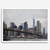 New York skyline print featuring Brooklyn Bridge, contemporary cityscape wall art.