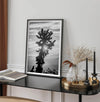 black and white cactus print and desert wall art showcasing a vivid sunset through a beautiful cactus silhouette. 