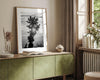 black and white cactus print and desert wall art showcasing a vivid sunset through a beautiful cactus silhouette. 