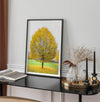 Framed fall wall decor print of a golden tree in Prague during autumn.