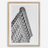 Black and white Flatiron Building print showing the iconic New York City landmark from a dramatic upward perspective