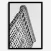 Black and white Flatiron Building print showing the iconic New York City landmark from a dramatic upward perspective