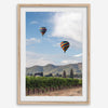 Fine art hot air balloon photography print above Napa Valley vineyards in Yountville.