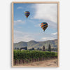 Fine art hot air balloon photography print above Napa Valley vineyards in Yountville.
