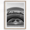 Black and white triptych of Chicago: People walking through iconic locations - Cloud Gate reflecting skyline, Civic Opera columns, rowing on Lincoln Park lagoon with Willis Tower in background.