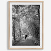 Romantic Japan nature art photograph in black and white forest setting, couples wall decor