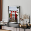 Japanese landscape photography of Hakone Shrine red torii gate over calm lake