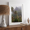 Kauai palm tree wall art featuring tropical palms and misty mountains at Keʻe Beach