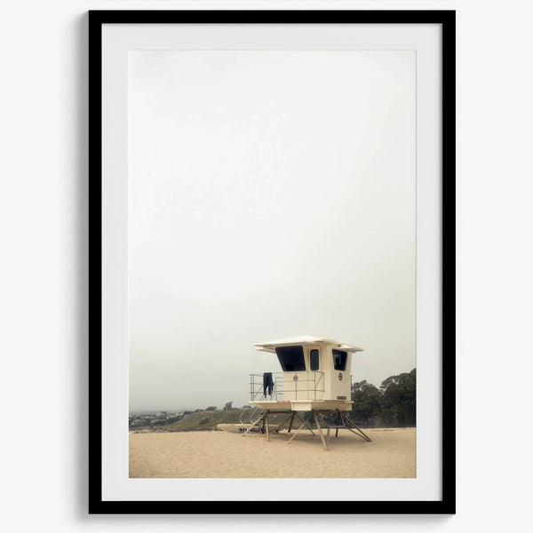 Fine art photograph of a lifeguard stand on the California coast, perfect for modern neutral decor.