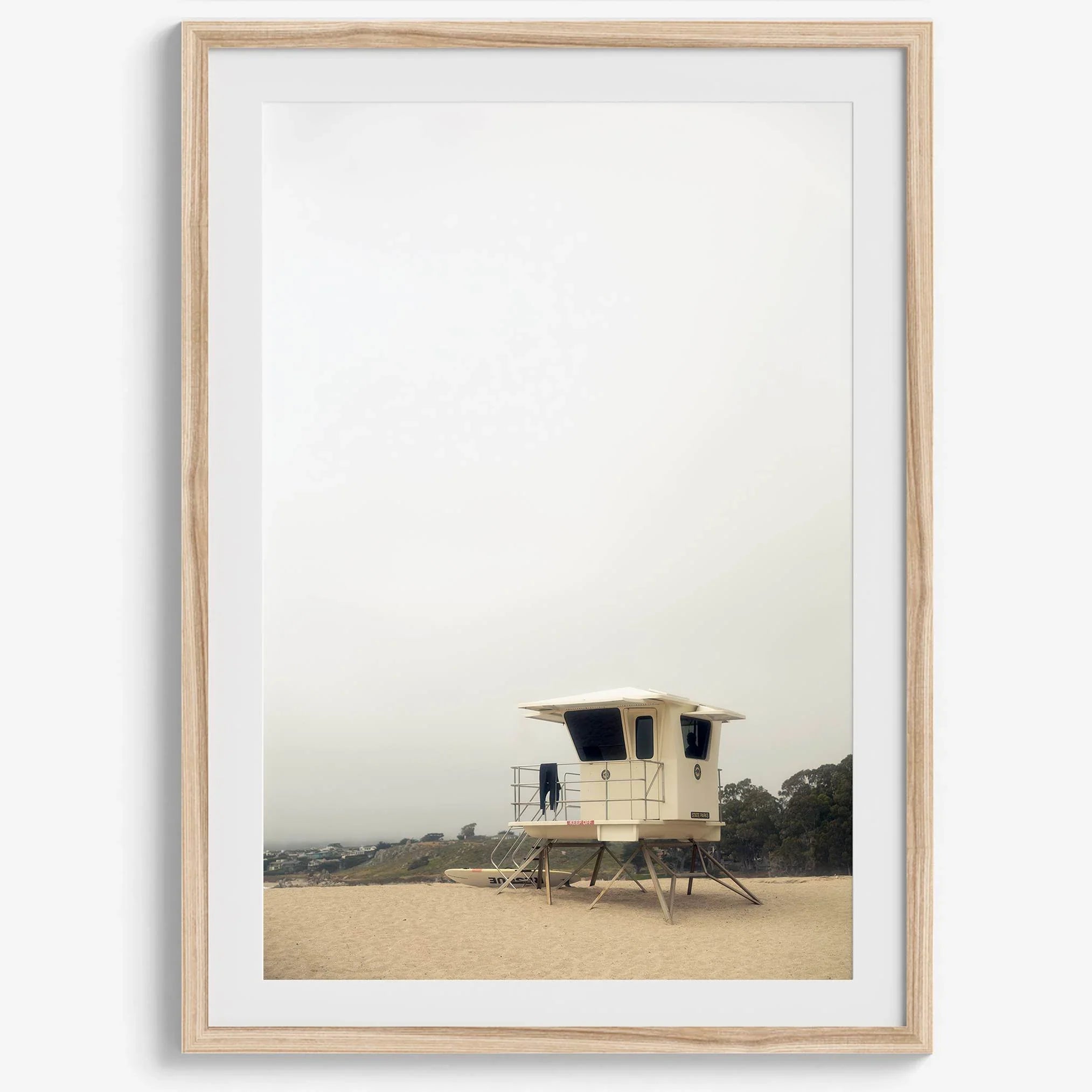 Fine art photograph of a lifeguard stand on the California coast, perfect for modern neutral decor.