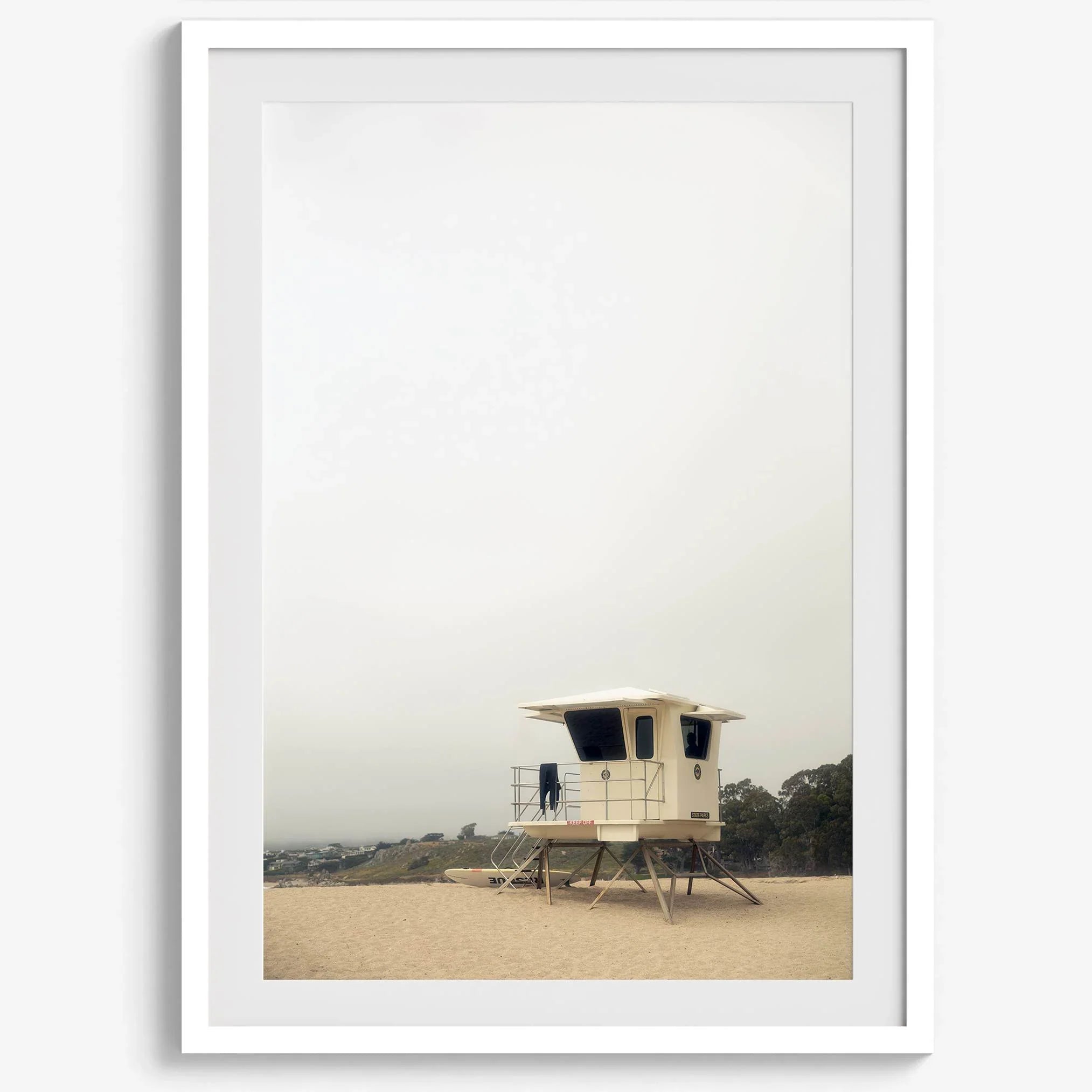 Fine art photograph of a lifeguard stand on the California coast, perfect for modern neutral decor.