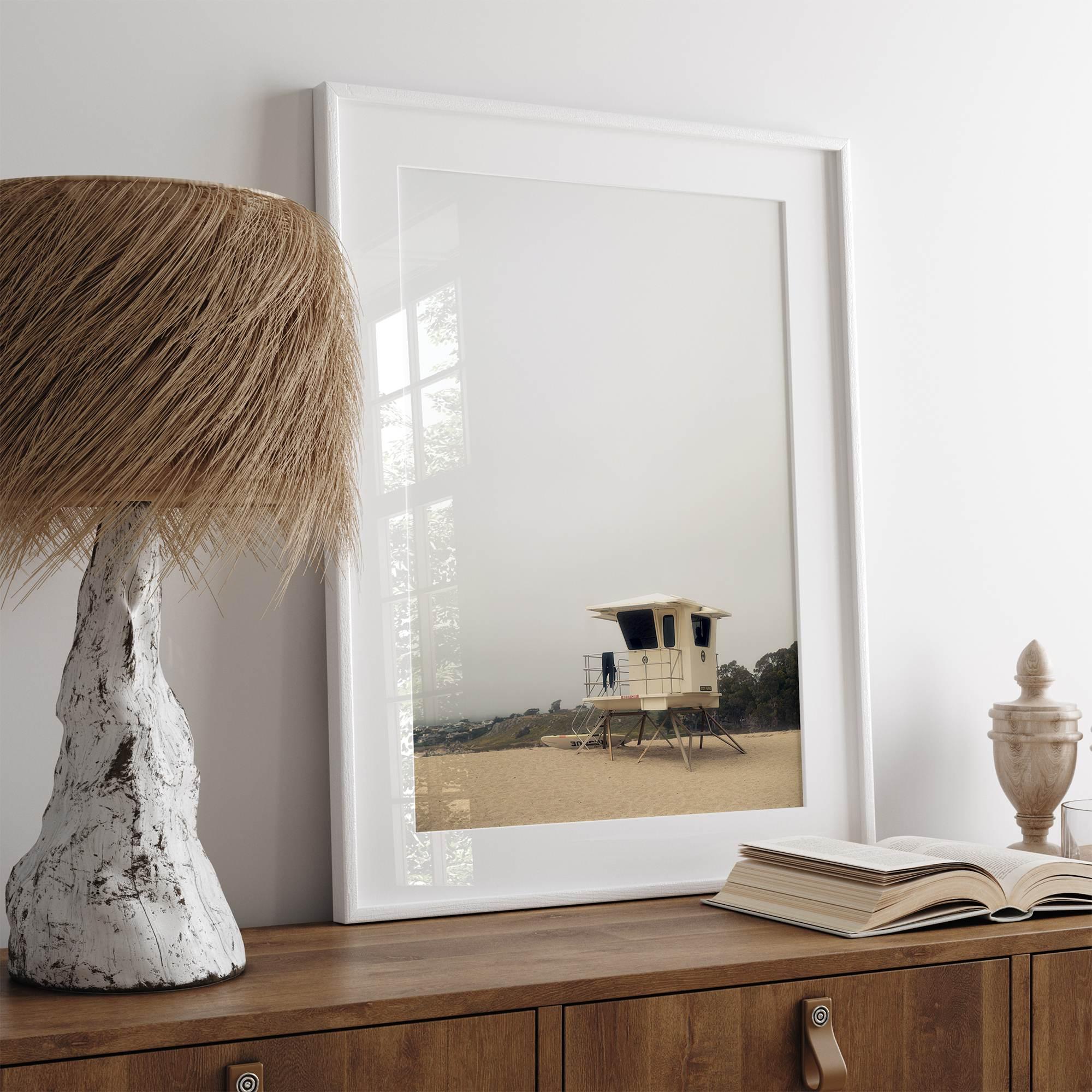 Fine art photograph of a lifeguard stand on the California coast, perfect for modern neutral decor.