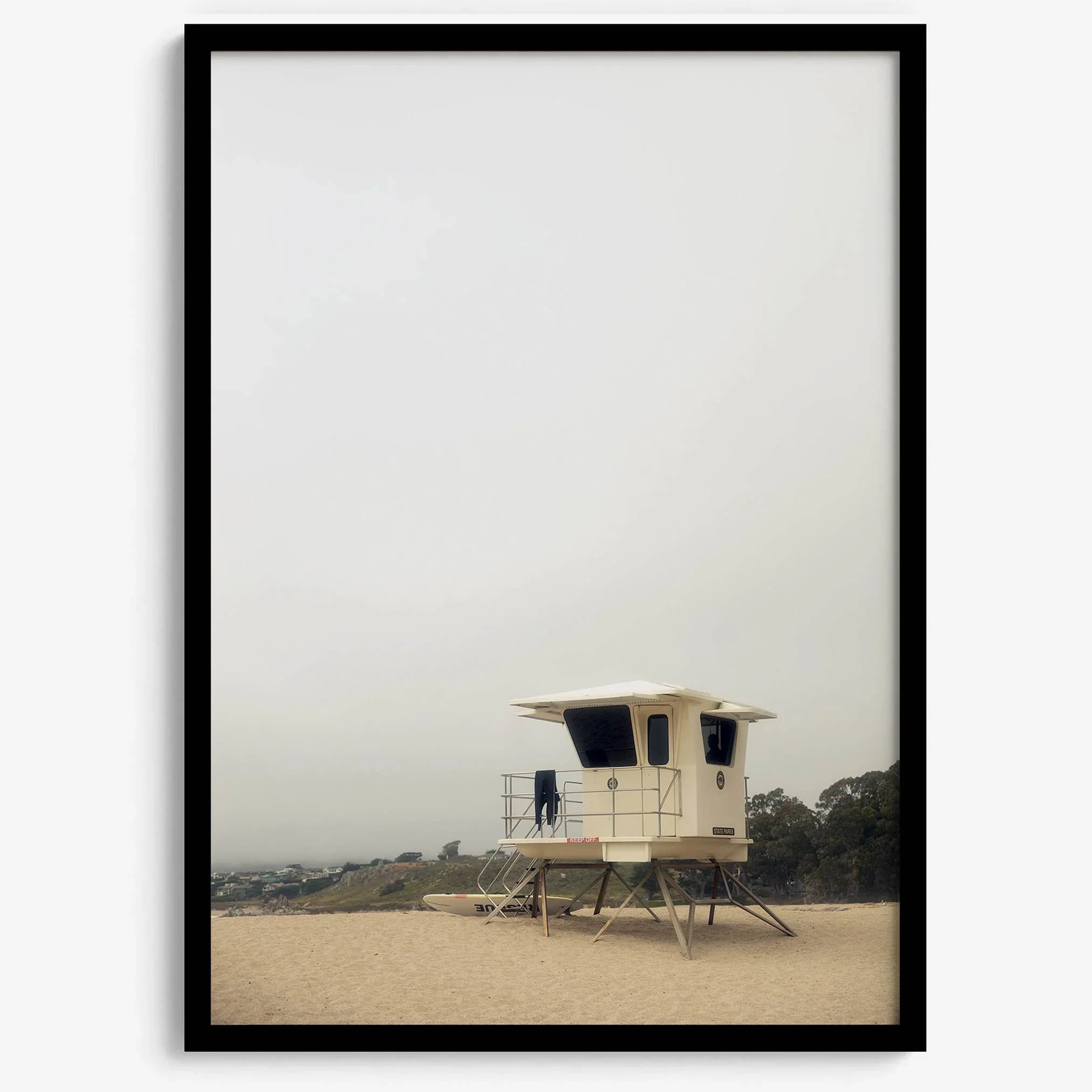 Fine art photograph of a lifeguard stand on the California coast, perfect for modern neutral decor.