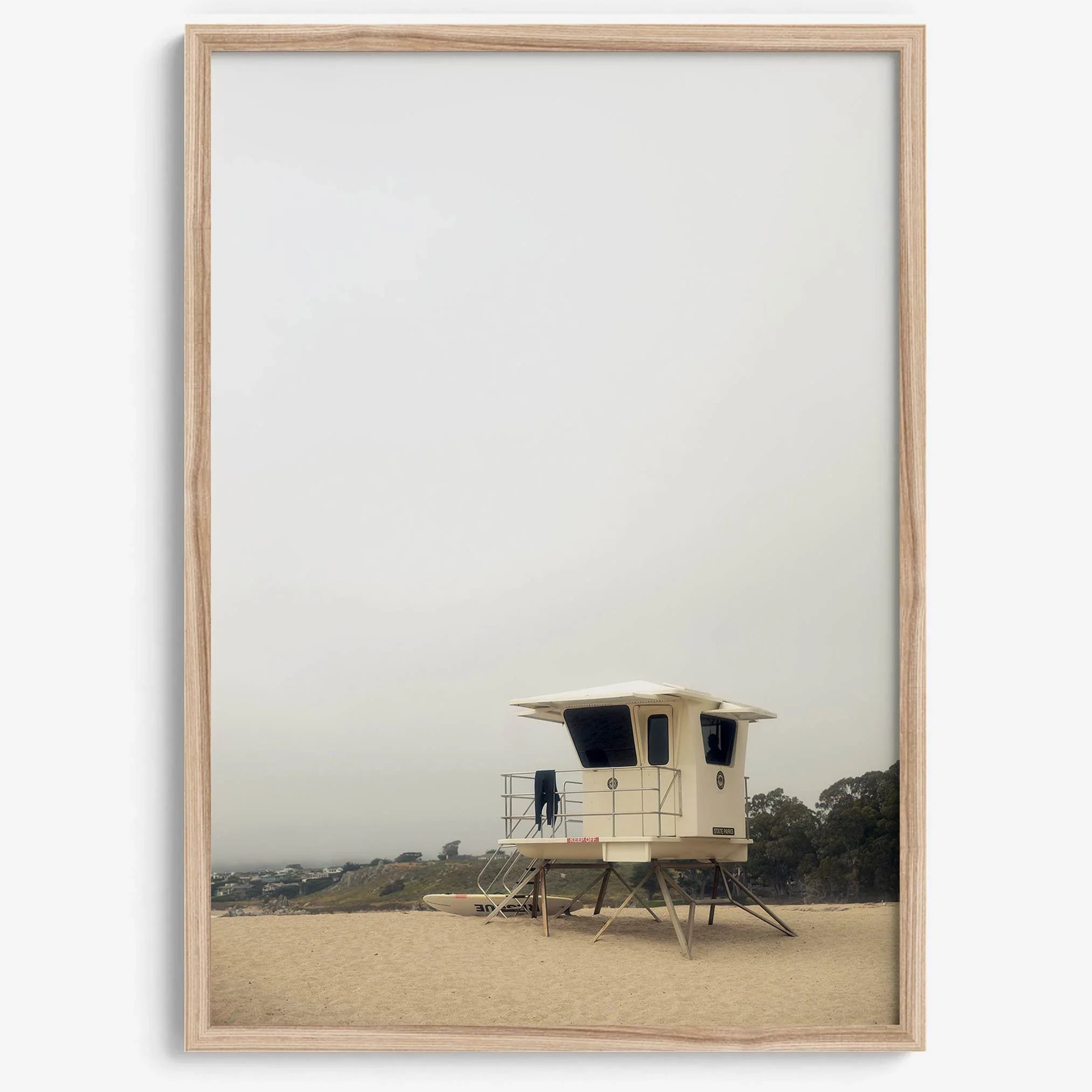 Fine art photograph of a lifeguard stand on the California coast, perfect for modern neutral decor.