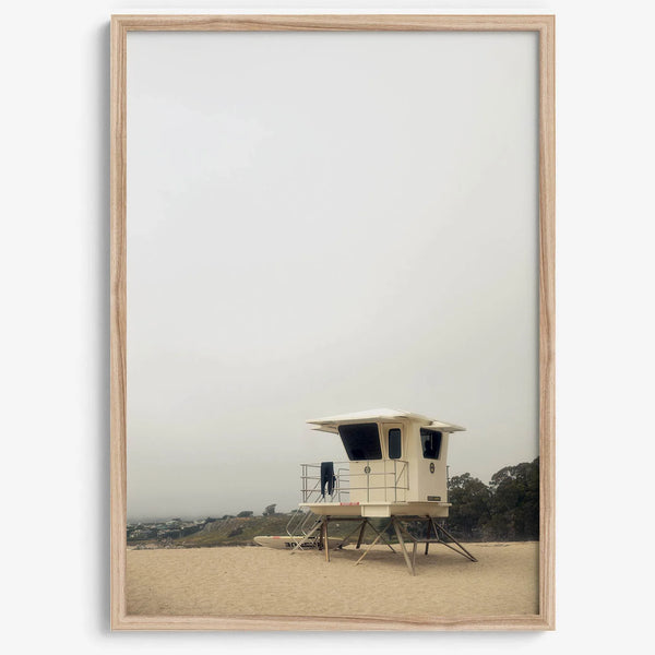 Fine art photograph of a lifeguard stand on the California coast, perfect for modern neutral decor.