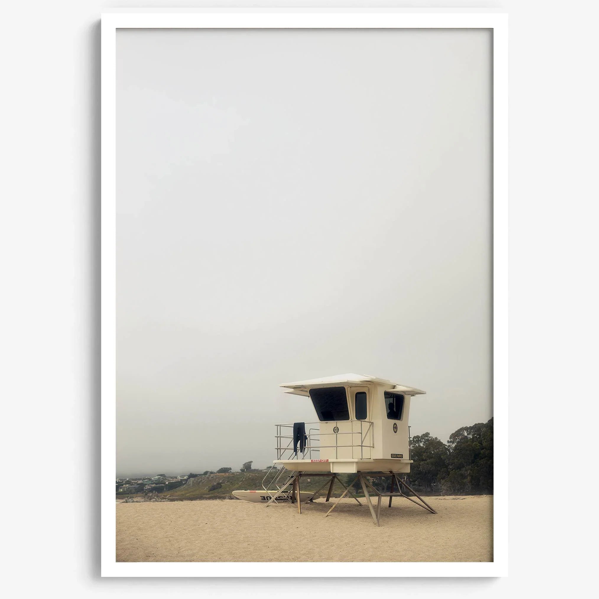 Fine art photograph of a lifeguard stand on the California coast, perfect for modern neutral decor.