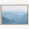 A fine art mountain photography print showing tens of shaded mountains one after the other. This minimalist mountain range wall art is perfect for nature lovers.