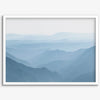A fine art mountain photography print showing tens of shaded mountains one after the other. This minimalist mountain range wall art is perfect for nature lovers.