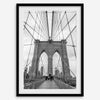 Framed New York photography set with Brooklyn Bridge, Chrysler Building skyline, and Washington Square Park scenes.