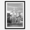 Framed New York photography set with Brooklyn Bridge, Chrysler Building skyline, and Washington Square Park scenes.