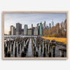 Urban landscape photography of Lower Manhattan from Brooklyn Bridge Park waterfront.