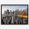 Urban landscape photography of Lower Manhattan from Brooklyn Bridge Park waterfront.