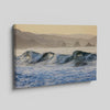 Golden hour ocean waves crashing with coastal cliffs in background – fine art seascape print
