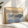 Golden hour ocean waves crashing with coastal cliffs in background – fine art seascape print