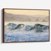 Golden hour ocean waves crashing with coastal cliffs in background – fine art seascape print