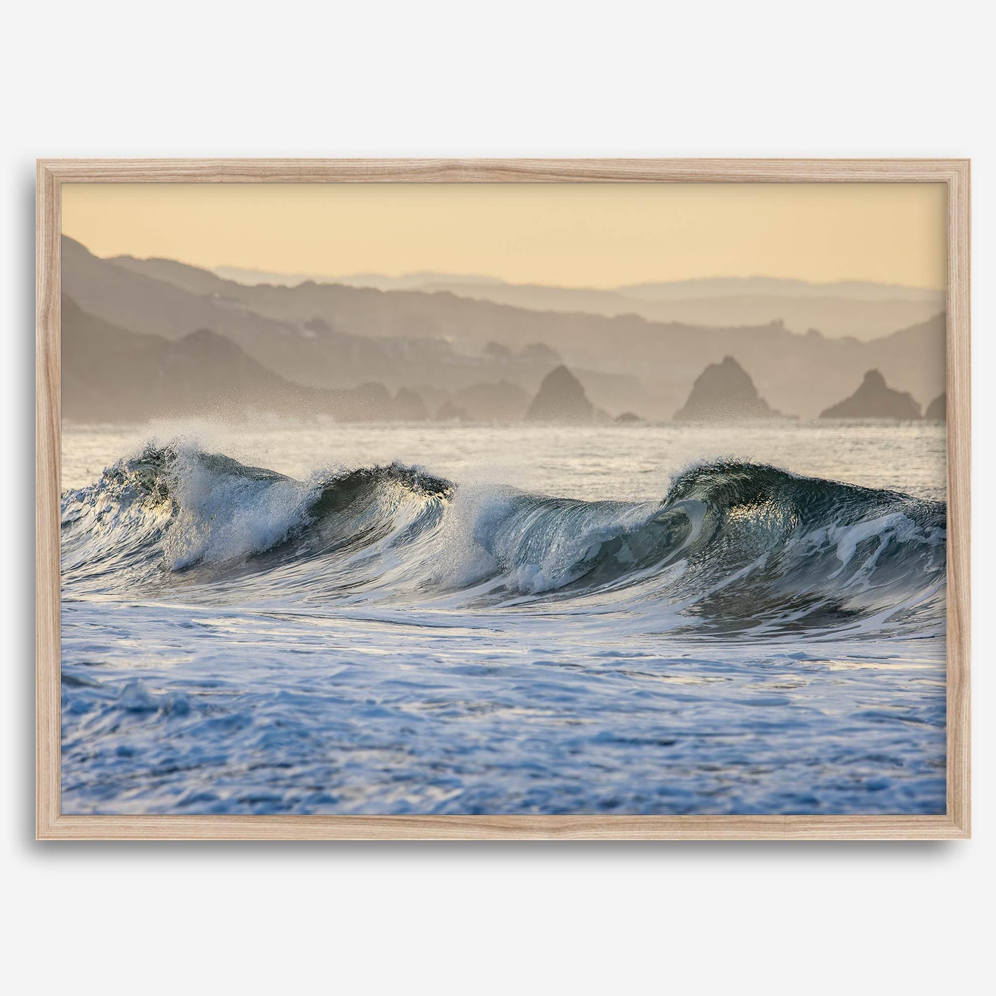 A fine art Ocean print showcasing water waves crashing in the ocean. this beach-themed wall art will make you want to jump into the waves every time you look at it. Taken in Bodega Bay, California.