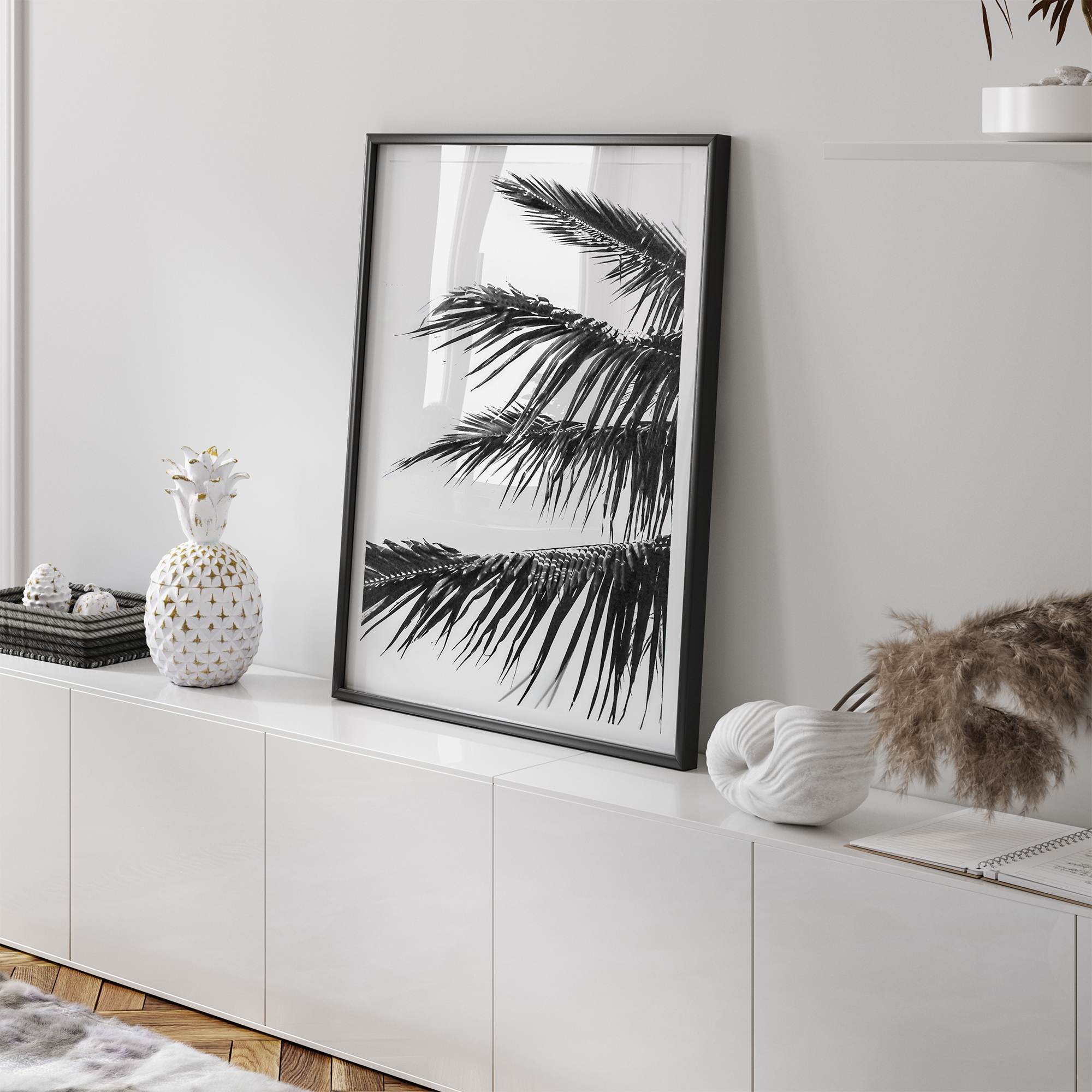 palm leaf black and white wall art