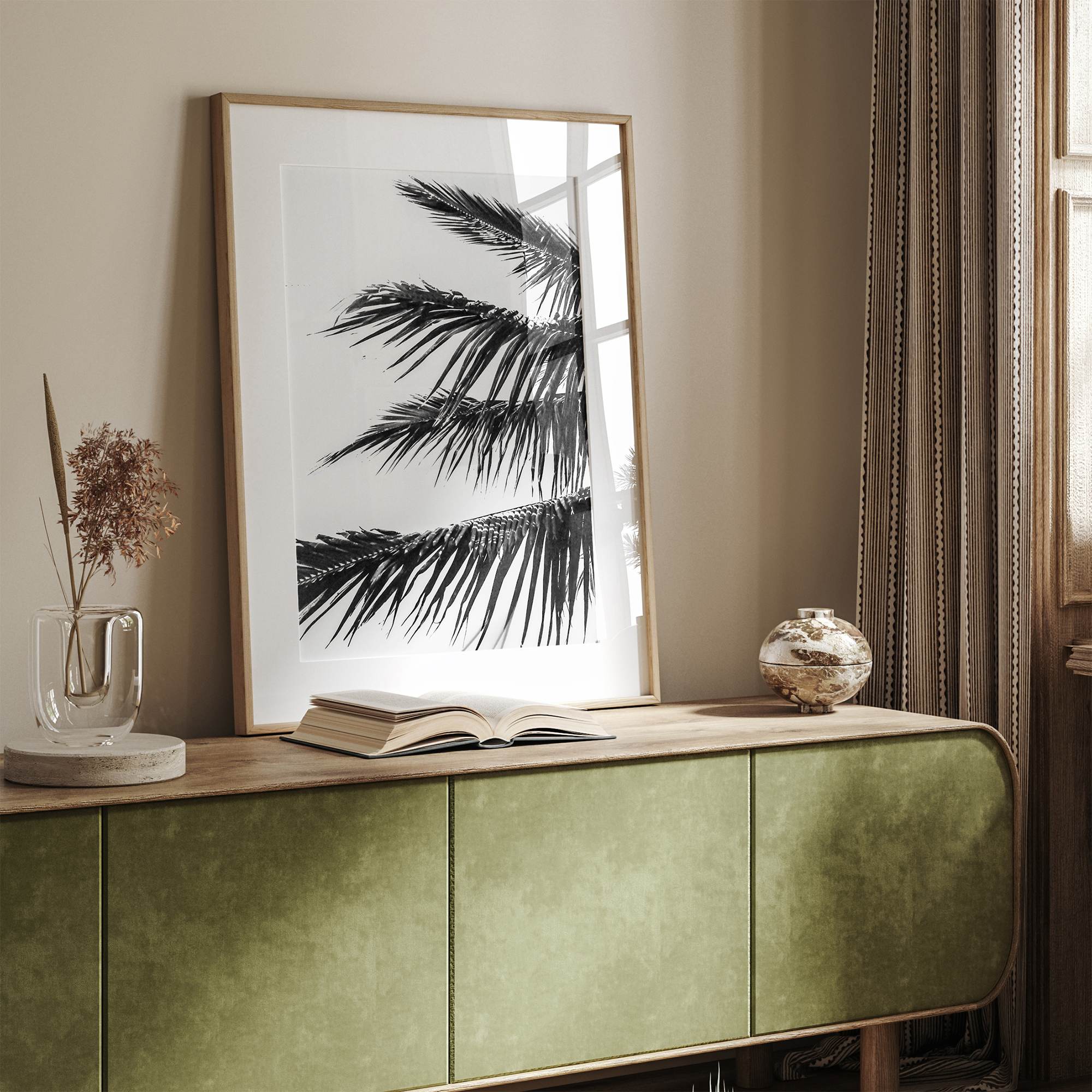 palm leaf black and white wall art
