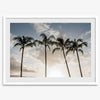 Sunset over palm trees in Kauai with golden sky and tropical landscape for wall decor