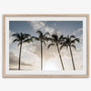 Sunset over palm trees in Kauai with golden sky and tropical landscape for wall decor