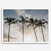 Sunset over palm trees in Kauai with golden sky and tropical landscape for wall decor