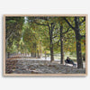 A fine art Paris print of Jardin des Tuileries in fall, featuring a couple sitting on a bench beneath vibrant autumn trees, surrounded by golden foliage.