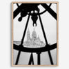 Black-and-white Paris wall decor showcasing the Sacré-Coeur Basilica framed by the Musée d’Orsay clock.