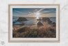 Sunset over rocky California coastline with golden grasses and ocean waves – fine art landscape photography print