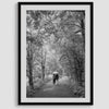 Romantic Japan nature art photograph in black and white forest setting, couples wall decor