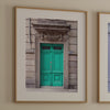 Colorful three piece wall art featuring bold architectural doors in red, teal, and yellow tones.