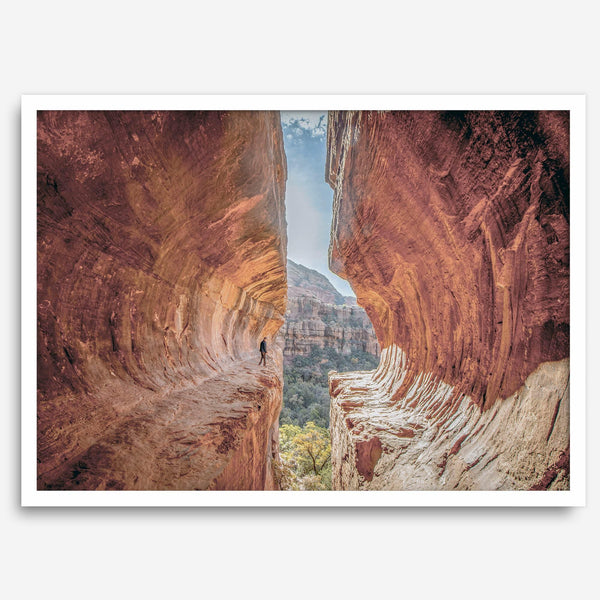 Sedona photography wall art featuring the stunning Subway Cave with glowing sandstone walls and a scenic desert valley.