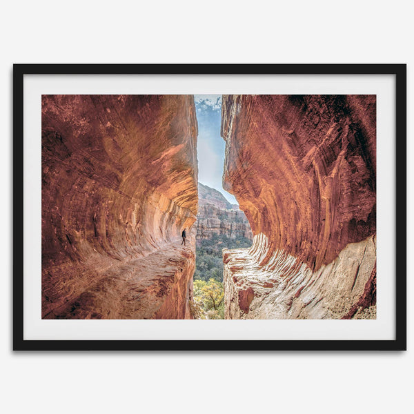 Sedona photography wall art featuring the stunning Subway Cave with glowing sandstone walls and a scenic desert valley.