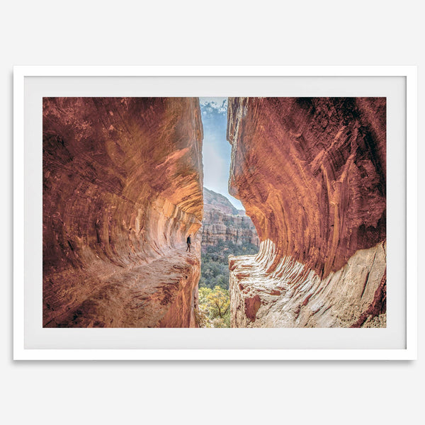 Sedona photography wall art featuring the stunning Subway Cave with glowing sandstone walls and a scenic desert valley.